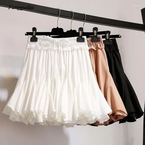 Юбки, белые, черные шифоновые летние шорты, женская юбка 2024, модная корейская пачка с высокой талией, плиссированная мини-эстетичная женская юбка