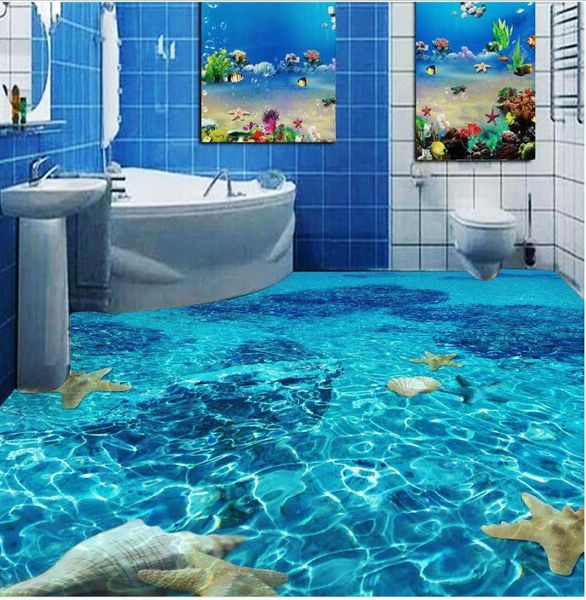 Clássico decoração de casa água do mar banheiro banheiro quarto 3d piso papel de parede 3d para banheiros8121629