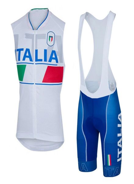 Maglia da ciclismo da uomo ITALIA Team Tuta estiva traspirante Senza maniche Gilet da bici Pantaloncini con bretelle Set MTB Abbigliamento sportivo da bicicletta Uniforme Y0629099400