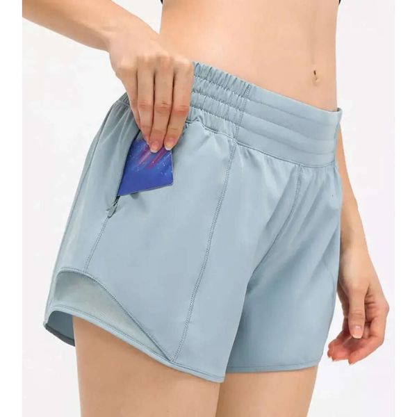 LU эластичная сетка на талии женские S Hotty горячие шорты штаны для йоги бег фитнес повседневные свободные дышащие скрытые карманы на молнии спортивные короткие G