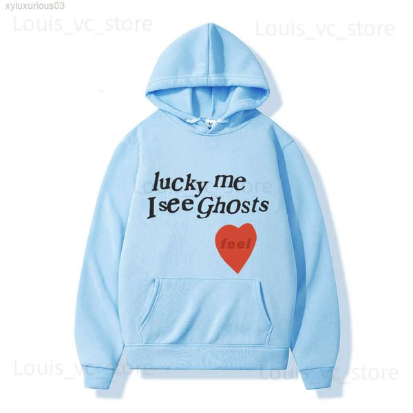 Мужские толстовки с капюшоном Lucky Me i See Ghost Love Print с капюшоном Толстовка Harajuku Флисовый пуловер в стиле хип-хоп Унисекс Уличная одежда T230921