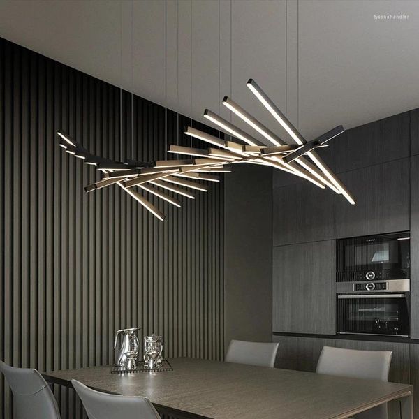 Lustres 65w Linear Fishbone Luzes Pingente Long Strip Office Escadas El Living Sala de Jantar Bar Chandelier Moderno