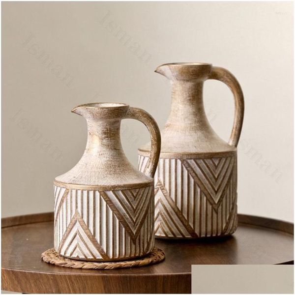 Vasi Retro Old Single Ear Pot Vaso in ceramica American Stripe Relief Fiori secchi Brocca per il latte Accessori Soggiorno Decorazione Drop Deli Dh6Qk