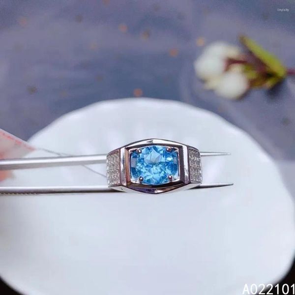 Cluster Rings KJJEAXCMY Fine Jewelry S925 Sterling Silver Inlaid Natural Blue Topaz Girl Classic Gemstone Ring Support Test Chinese Style