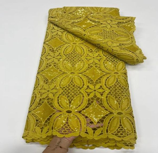 Afrikanischer Pailletten-Spitzenstoff, wunderschön bestickt, glitzerndes Textil, reine Farbe, Nähmaterial, 5 Yards für Partykleid9075427