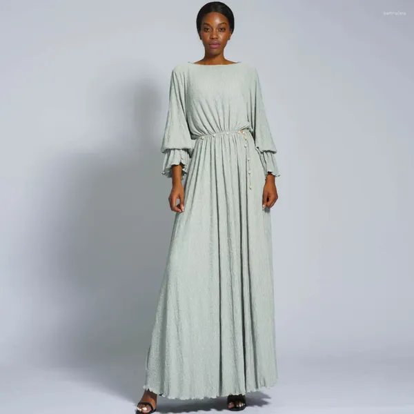 Casual Kleider Stretch Falten Kleid Für Frauen Muslimischen Abaya Gebet Solide Lange Rock Mit Ausgestellten Ärmeln Islamische Kleidung Dubai Saudi robe