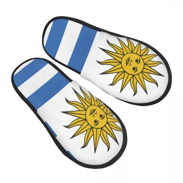 Chinelos homens mulheres pelúcia interior uruguai bandeira quente sapatos macios calçados para casa outono inverno 2024