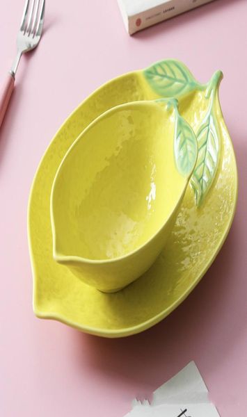 Prato de cerâmica em formato de limão, prato de cerâmica, tigela de arroz, utensílios de mesa domésticos, personalizado, criativo, café da manhã, jantar, 4775426