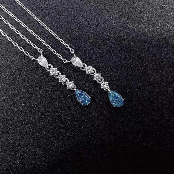 Correntes CN2024 Fine Jewelry Sólido 18k Ouro Natureza 0.2ct Blue Diamonds Pingentes Colares para Mulheres Presentes de Aniversário