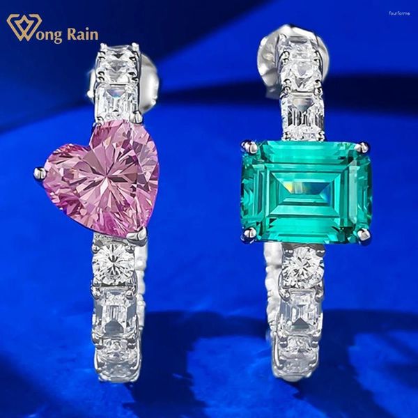 Çember Küpeler Wong Rain 925 STERLING Gümüş Kalp Emerald Cut Lab Safir Taş Kadınlar İçin Güzel Takı