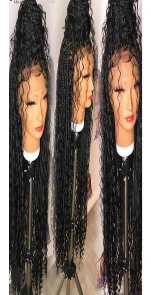 Novo natural 13x4 laço frontal deusa caixa tranças perucas estilo encaracolado parte sintética perucas dianteiras do laço suíço para preto women51828143650130