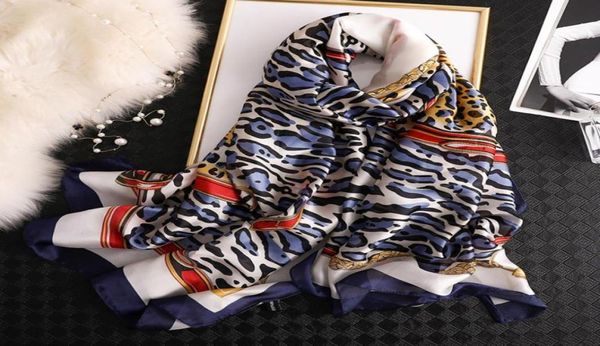 Primavera outono lenço de seda feminino impressão digital leopardo pashmina xale foulard femme seda macia bufanda accesorios mujer novo sfn5192673963531