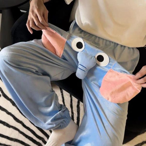 Pantaloni da donna Pigiama invernale unisex accogliente elefante cartone animato per coppie Pantaloni da notte caldi in peluche spessi con lunghi