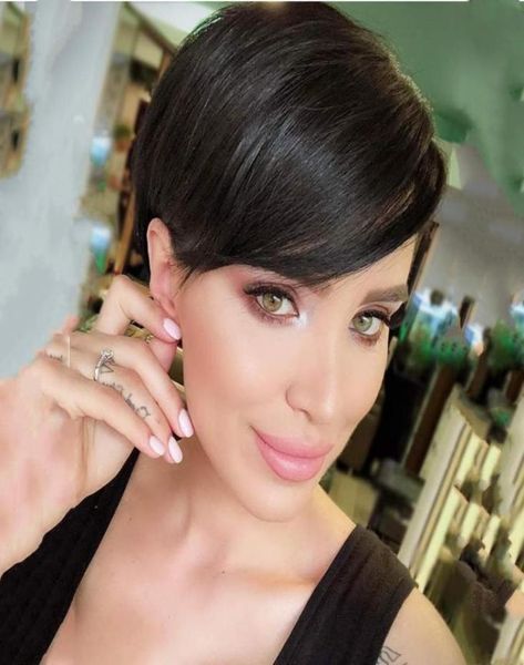 Parrucche brasiliane naturali dei capelli umani fatte a macchina Parrucca corta senza colla per le donne nere Celebrity Real pixie Cut nessuna parrucca anteriore in pizzo5957194