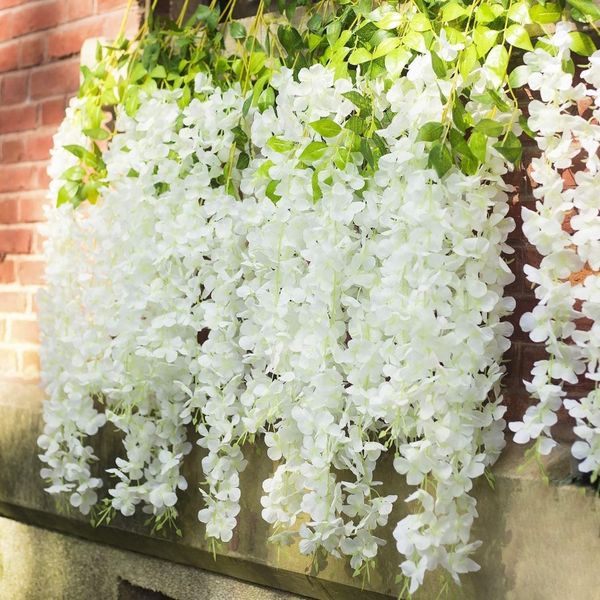 12PCs Glyzinien Künstliche Blumen Hängen Garland Vine Rattan Gefälschte Blume String Seidenblumen für Hausgarten Hochzeit Dekoration291O