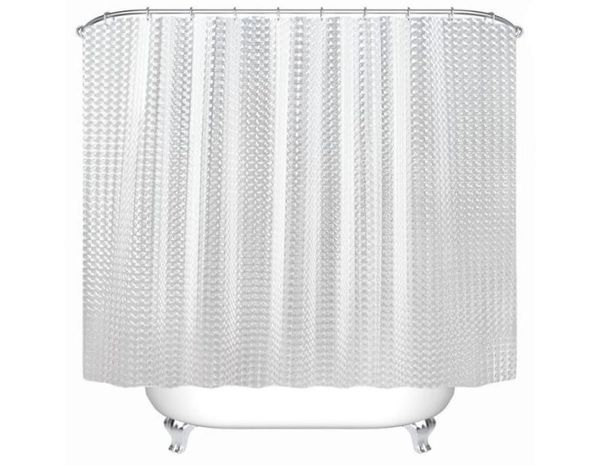 Cortina de chuveiro à prova d'água 3d peva de plástico, cortina transparente branca transparente para banheiro de luxo com 12 ganchos 8916367