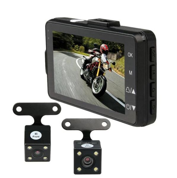 Câmera dupla de 3 polegadas para motocicleta DVR 720P IR Câmera de visão noturna para motocicleta Gsensor 120 graus grande angular Gravador de vídeo Dash Cameras6101713
