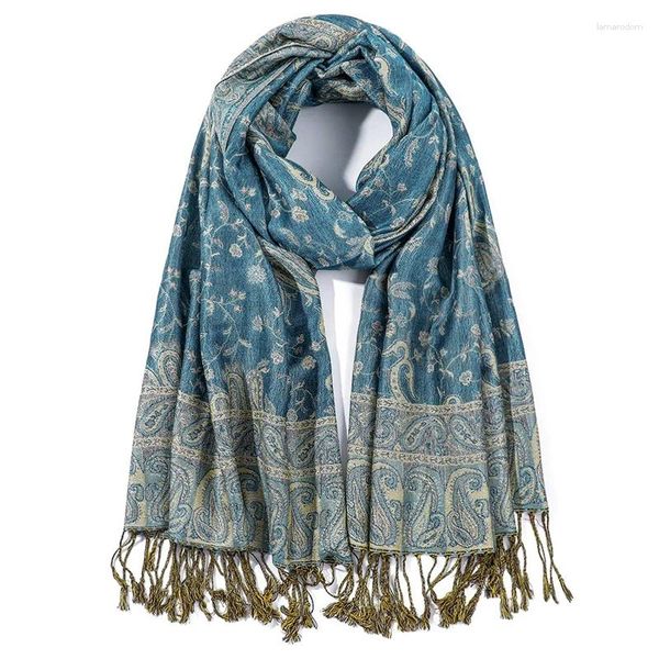 Schals 2024 Böhmischer Stil Baumwolle Jacquard Schal Frauen Winter Warme Pashmina Lange Weiche Tücher und Wraps Damen Ethnische Reise