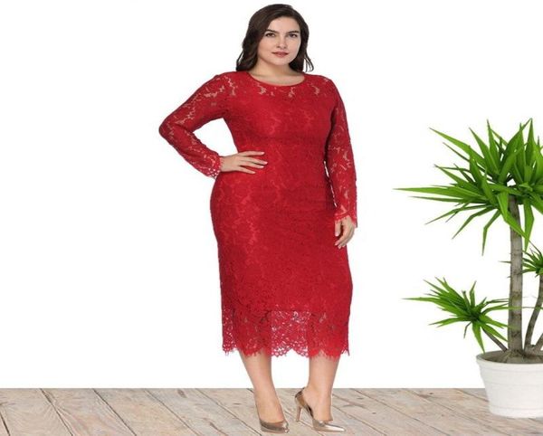 Plus size vestidos femininos rendas manga longa bodycon midi vestido elegante cintura alta borlas cauda de peixe festa noite outono casual outfits7036641