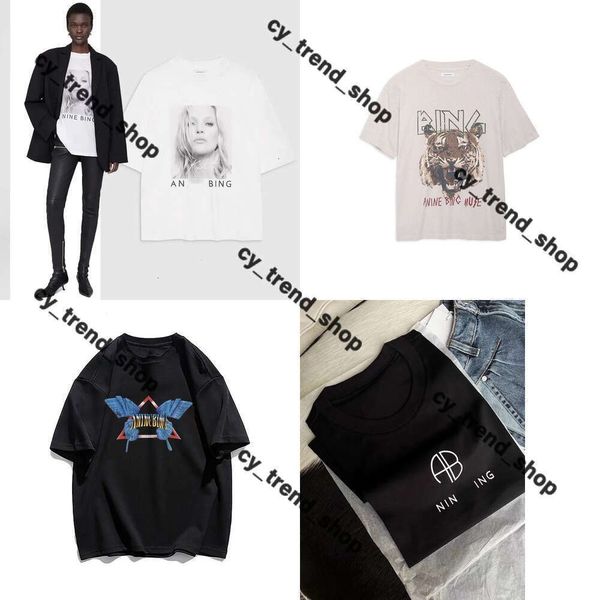 24Ss AB Designer T-Shirt Anines Bing Sweatshirt Mode Slim Classic Style Vorderseite Rückseite Bedruckter Buchstabe T-Shirt Baumwolle Damen Rundhals Annie Bing T-Shirt Polo Tops Anime 185