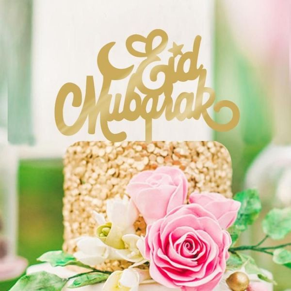 Eid mubarak ramadan casamento acrílico bolo topper muçulmano islam glitter hajj decoração acrílico mubarak inserção de bolo tppers srtand282f