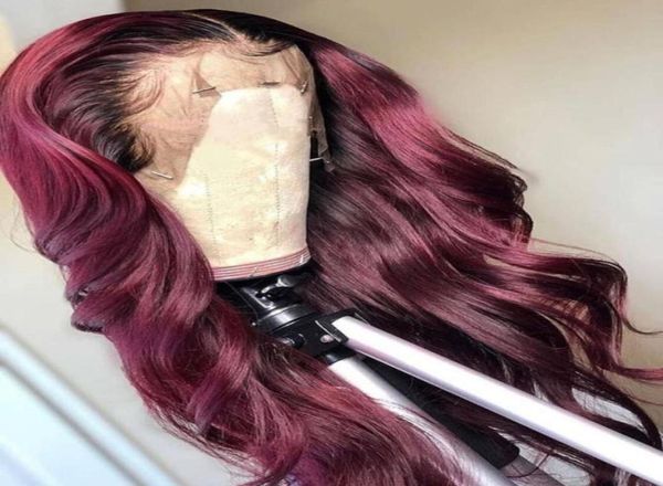 Ombre parrucca piena del merletto dei capelli umani sciolti ondulati Borgogna due toni 1B 99J Glueless pizzo anteriore parrucche piene del merletto Ombre parrucca di capelli23756896879627