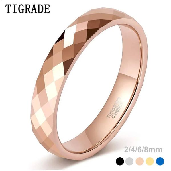 Tigrade 2468mm borda facetada anéis de casamento de tungstênio rosa goldblackgold cor faixa de noivado para mulheres homens conforto ajuste 240219