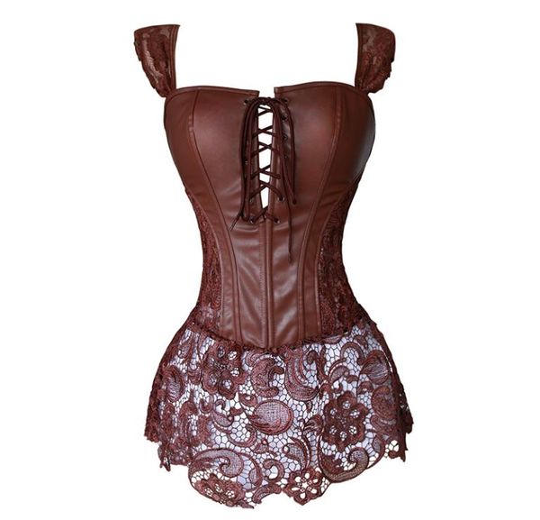 Vestido espartilho de couro falso steampunk zip corselet roupas góticas preto café vermelho lingerie sexy roupas de festa s6xl plus size j1903751047