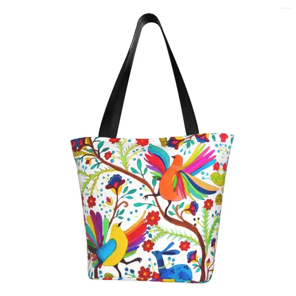 Borse per la spesa Riciclaggio di fiori messicani Otomi Borsa Amate Borsa a spalla da donna in tela Borsa lavabile in tessuto messicano per la spesa