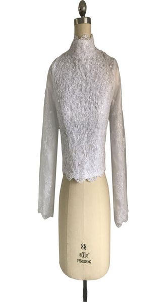 Bolero da sposa musulmano con fodera giacche collo alto bianco avorio manica lunga in pizzo con perline giacca da sposa coprispalle 2017 elegante involucro6716131