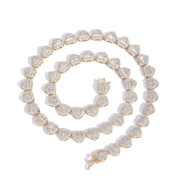 Set di catene in oro Hip Hop in rame con zirconi da 8 mm con catena da tennis a forma di cuore, collana per coppie, regalo di Natale 327 g