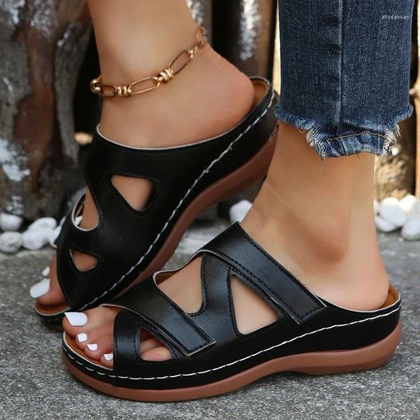 Kleidschuhe 2024 Sandalen Frauen Heels für Mädchen Rutschfeste Hakenschlaufe Fisch Mund Wedges Strand Offene Zehe Atmungsaktiv