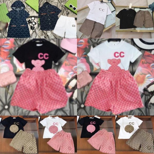 Мода Лето Роскошные футболки короткие комплекты Дизайнерская брендовая одежда Хлопок с короткими рукавами Одежда Костюмы Платье с капюшоном Baby Toddler Boy Дети Дети Девочка O A4ah #