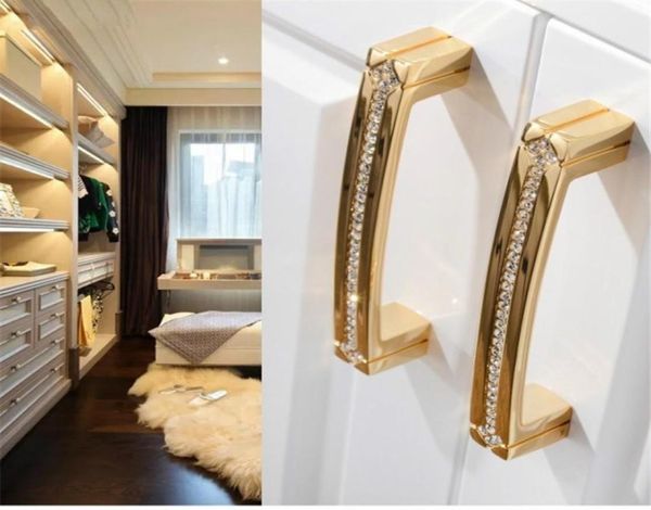 Puxadores de armário de luxo 24k ouro real cristal checo maçaneta da porta da gaveta puxadores de móveis nunca desbota ouro chrome4143657