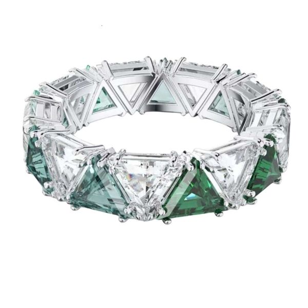 Swarovski anéis designer feminino qualidade original anéis de banda triângulo anel para mulher elemento cristal cheio diamante triângulo anel