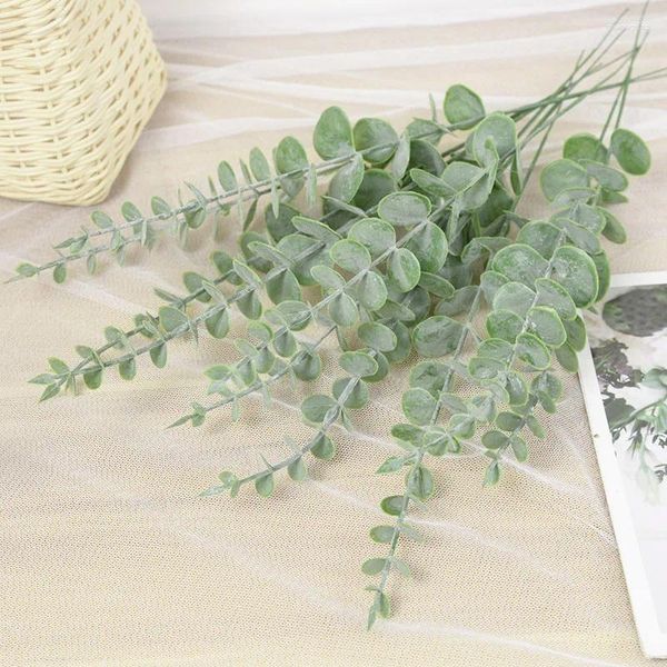 Flores decorativas 6/12 pçs folhas de eucalipto artificial simulação plantas festa de casamento decoração casa quarto jardim diy scrapbooking falso