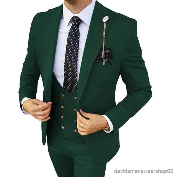 Ternos masculinos blazers moda verde ternos masculinos fino ajuste 3 peças casual melhor noivo festa de casamento smoking blazer + colete + calças traje de negócios homme