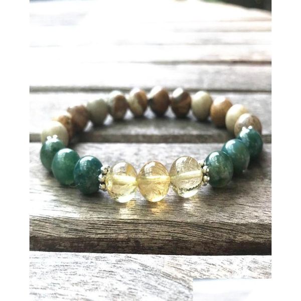 Perline Mg0917 Bracciale con diaspro da 8 mm con immagine di cristallo giallo citrino di alta qualità muschio agate chakra meditazione gioielli2660809 Drop Deli Dhjaz