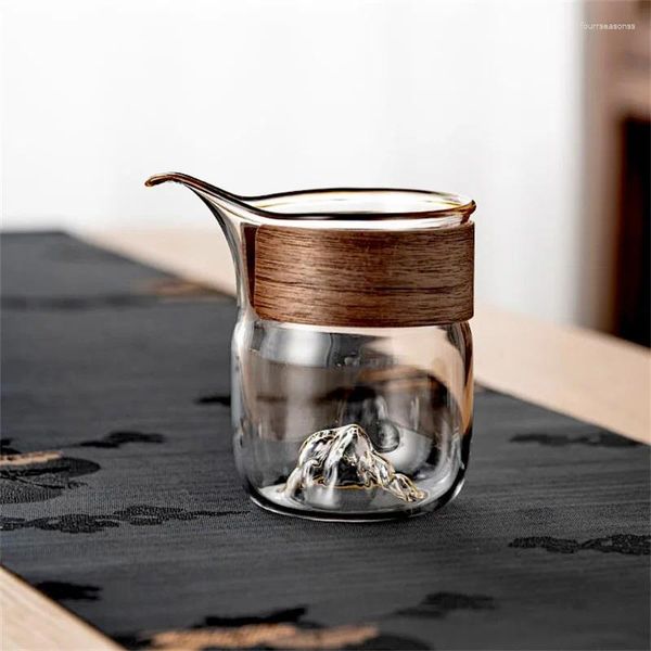 Tazze con fondo resistente al calore, tazza in vetro con vista sulle montagne, con supporto a prova di scottature, dispenser per tè, set Chahai, accessori