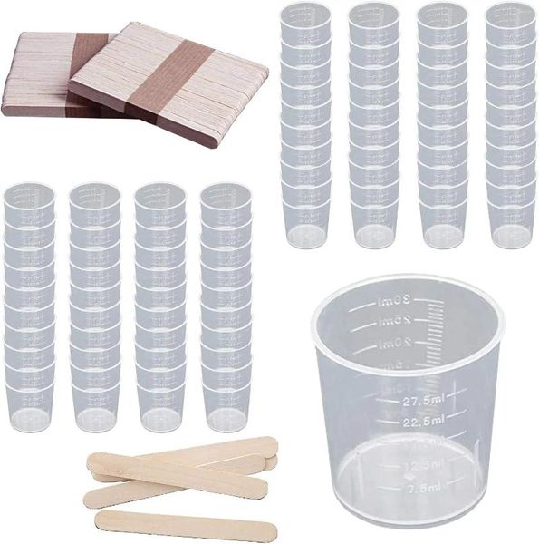 Strumenti Di Misurazione Confezione Da 30 Tazze Piccole In Plastica Miscelazione Con Bastoncini In Legno Per Vernici Epossidi Resina Cottura Laboratorio Pa