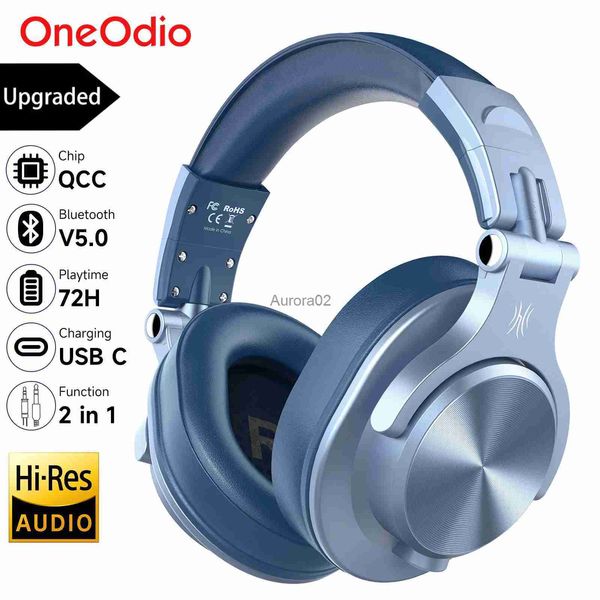 Fones de ouvido de telefone celular Oneodio Upgrade A70 Fones de ouvido sem fio Bluetooth sobre ouvido Hi-Res Áudio Tipo C Fone de ouvido com microfone 72H Azul YQ240219