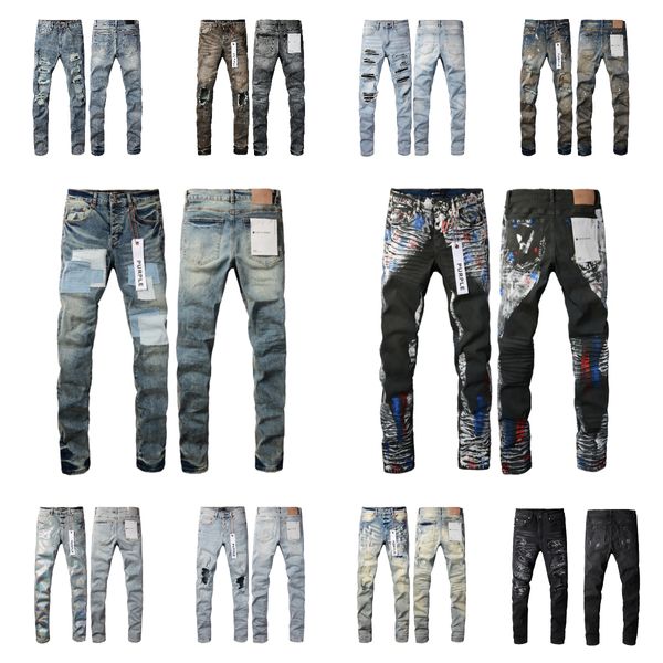 Herren-Jeans in Lila, Designer-Jeans in Schwarz, Lila, Markenjeans für Jungen, High Street Hole Star Patch, Herren-Damen-Jeans mit Amirs-Stern-Stickerei, Stretch-Slim-Fit-Hose