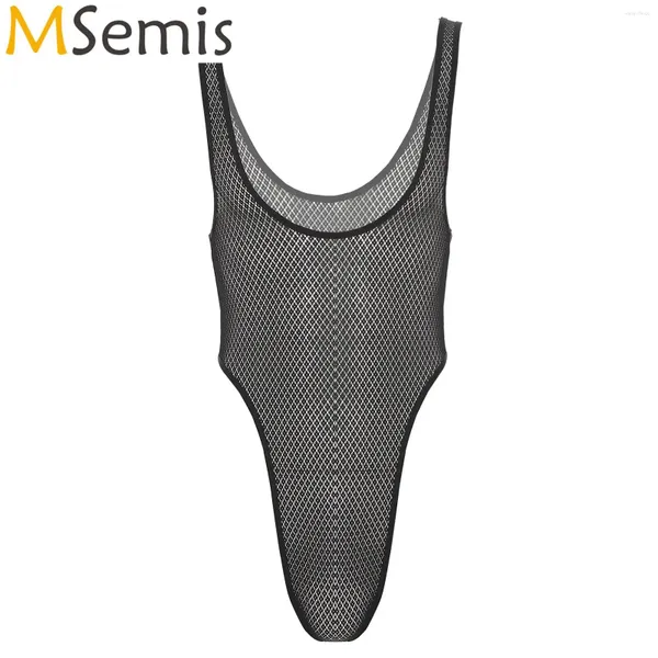 Costume da bagno da donna Modello di lingerie da uomo Trasparente Sissy Body Collo Perizoma Muscolo stretto che mostra Crossdresser Shapewear