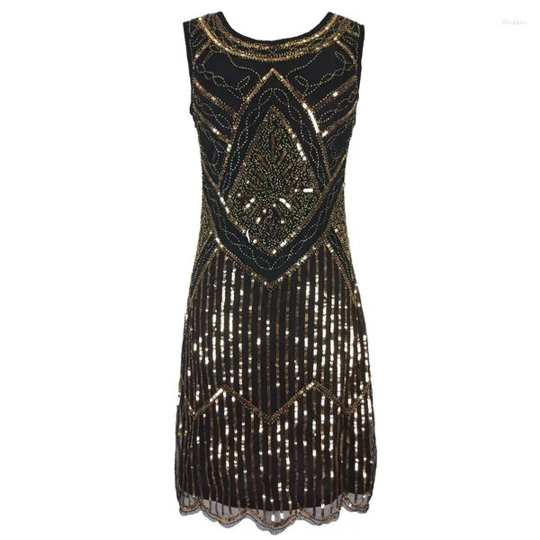 Abiti casual Donna Anni '20 Grande Gatsby Abito con flapper Vintage O-Collo senza maniche Orlo smerlato Party impreziosito da paillettes con perline