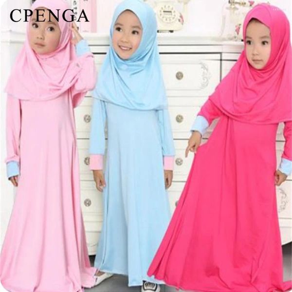 Ethnische Kleidung Mädchen Ramadan Muslim Sets Kinder Gebetskleid Eid Hijab Abaya Arabische Kinder Lange Robe mit Kopftuch Islamisch Plain Khimar