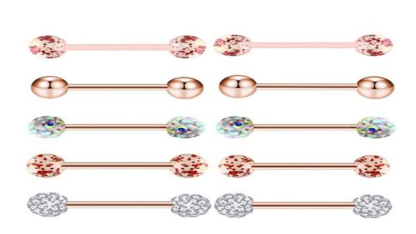 10er Set Gold Rose Zungenringe Edelstahl Acryl Ohrringe Hanteln Körper Tragus Piercing Schmuck Nippelring5409726