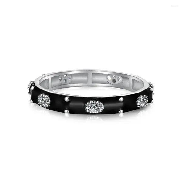 Cluster Ringe S925 Silber Zirkon Frauen Schwarz Kleber Tropfen Finger Ring Weibliche Mode Emaille Design Luxus Schmuck Mädchen Geschenk Dame party