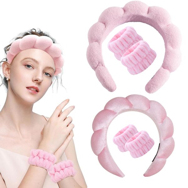 Spa bandana para lavar o rosto conjunto pulseira esponja maquiagem bandana toalhas de pulso bolha hairband para mulheres acessórios para o cabelo