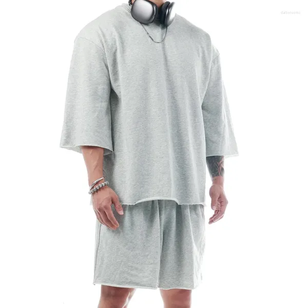 Männer Trainingsanzüge 2024 Hülse Sets Sommer Casual Roll Up Lose Saum Männer Mode Kurze Männliche Trend Einfarbig Streetwear set