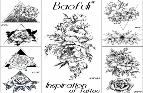 20 estilos femininos flores pretas tatuagem transferível falso 3d arte corporal tatoos pescoço braços manga rosa tatuagem temporária adesivo29352687754